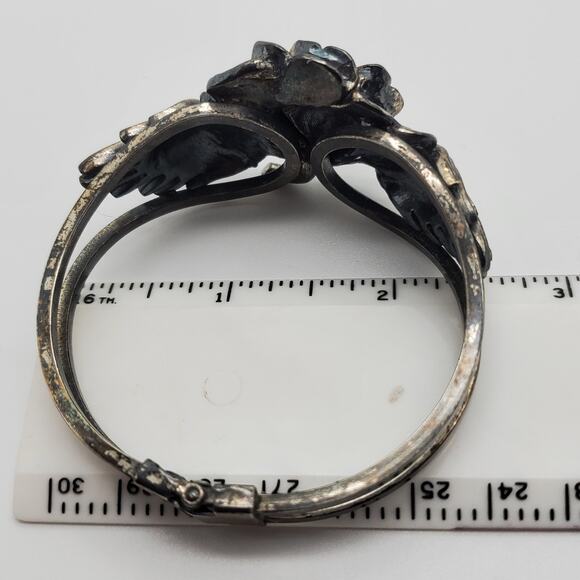Vintage Botticelli Silver Rose Clamper Bracelet Signed Designer Hinged Statement - Picture 5 of 9
